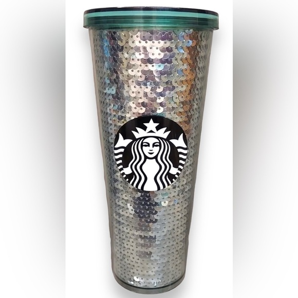 New Starbucks Holiday Teal /Green Sequined Venti Cold Cup Tumbler 24 fl.oz - Picture 1 of 7